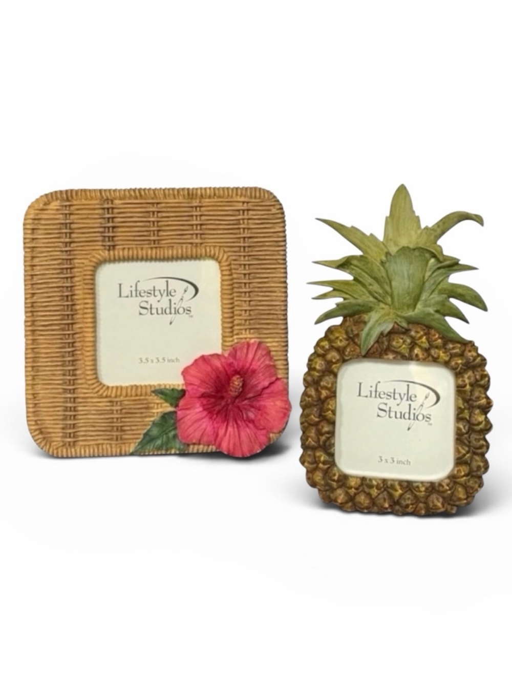 Lifestyle Studio Woven Tropical Hibiscus and Pineapple Picture Frame Set
